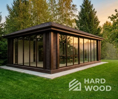 Большая деревянная беседка остеклённая №98 - фото 2276