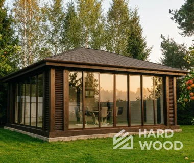 Большая деревянная беседка остеклённая №98 - фото 2278